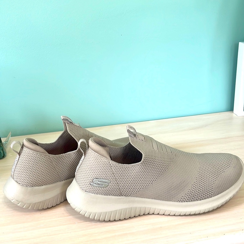 Skechers slip ons. Womens Size 8. Taupe color. Like new- Worn once.